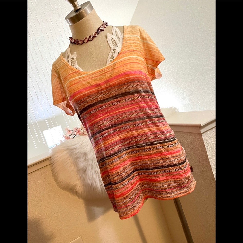 EUC L Prana Burnout Orange Vibrant Top - Picture 2 of 7